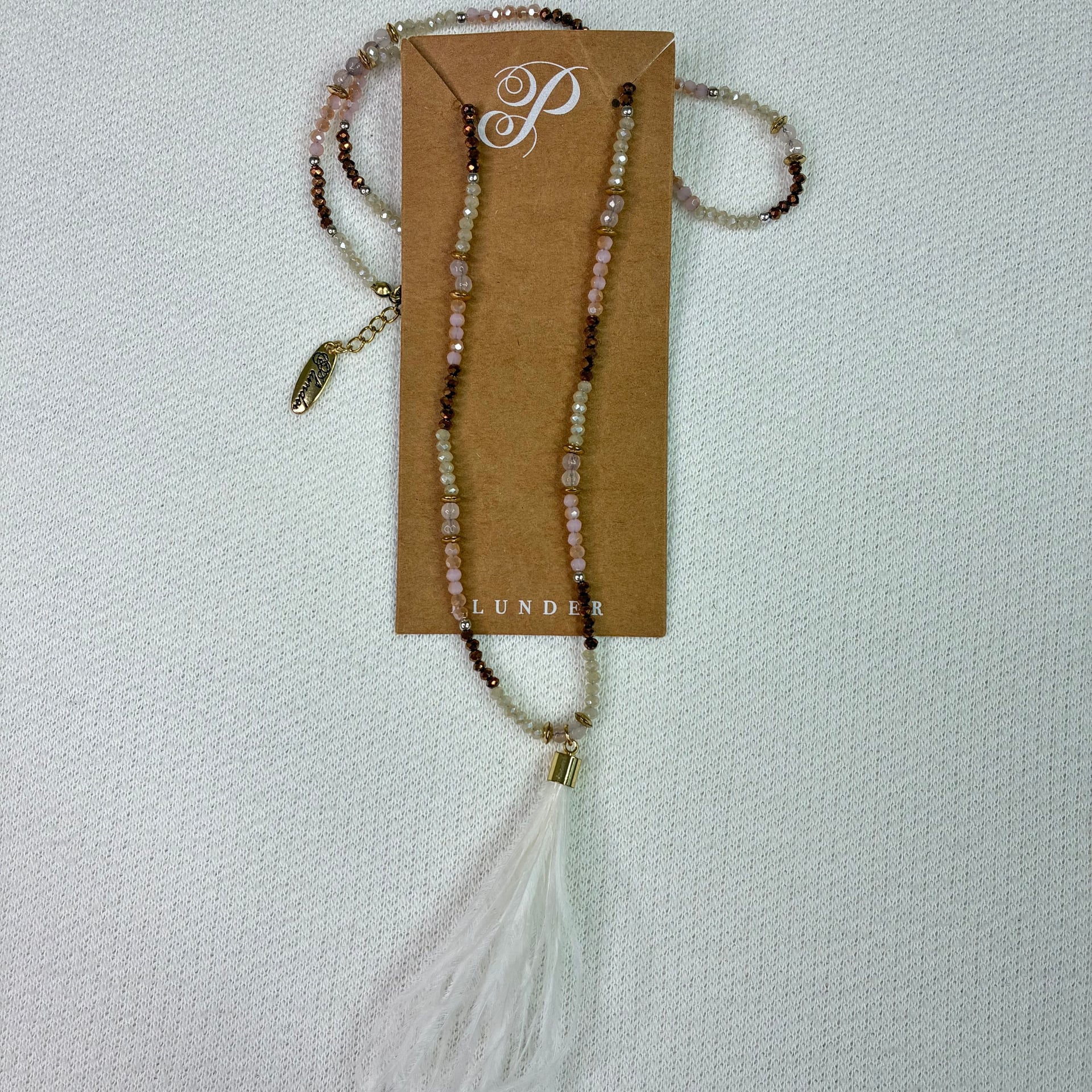 Plunder Design Women’s Blush Tassel Necklace Beads Long New Jewelry